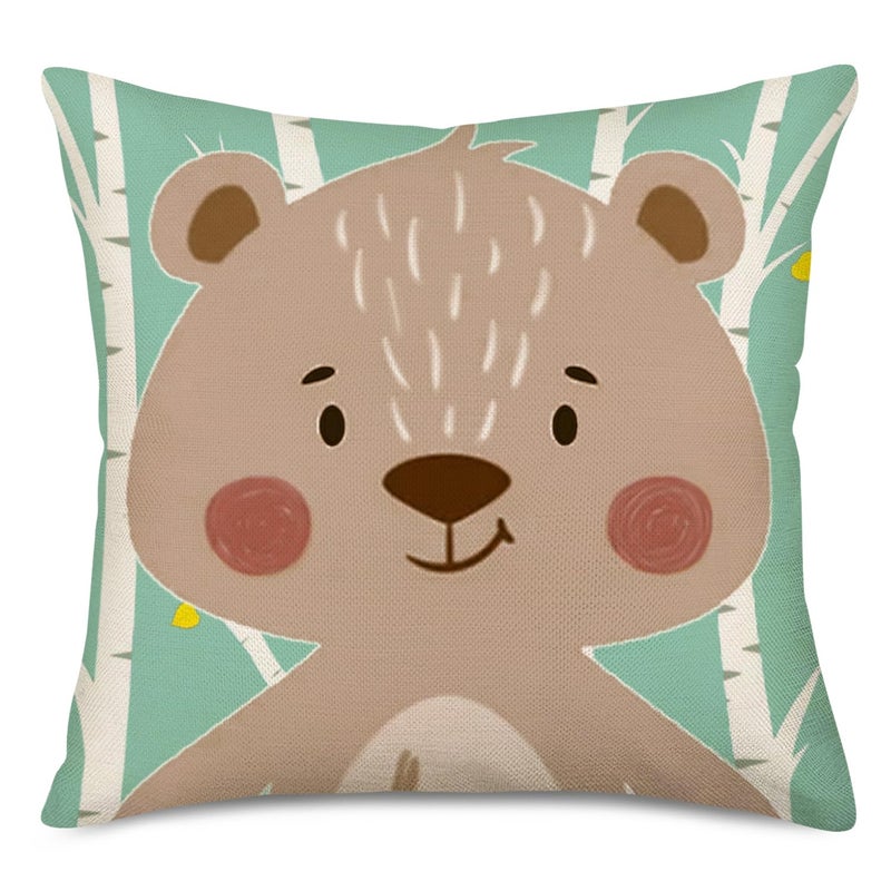 Fukeen Set of 4 Throw Pillow Cases Cartoon Animal Woodland Decorative Cotton Linen Cushion Cover Bear Fox Rabbit Home Baby Room Decor Standard Pillowcase 18x18 Inches - Image 2